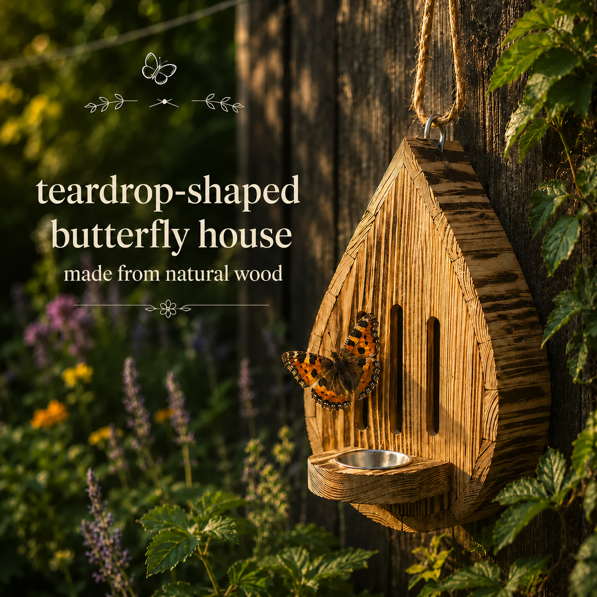 Teardrop-shaped butterfly house