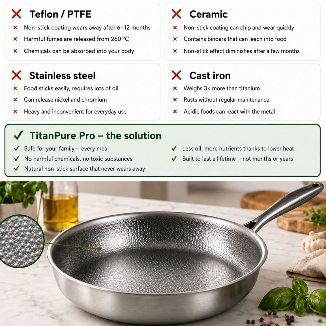 TitanPure Pro - Pure Titanium Pan PFAS-Free & Coating-Free | 30 cm