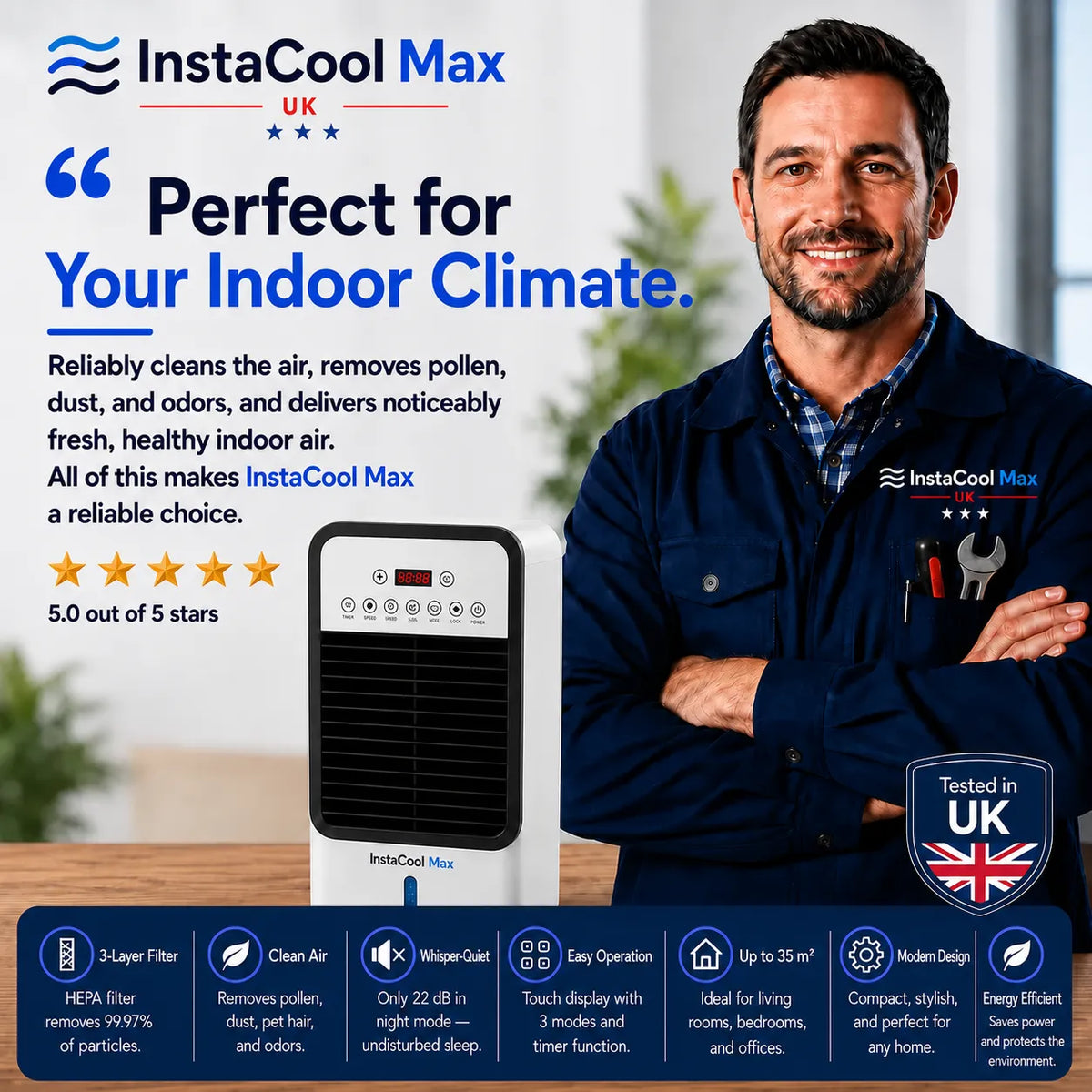 InstaCool Max - Mobile all-round air conditioner – Cools in summer, heats in winter | No installation required