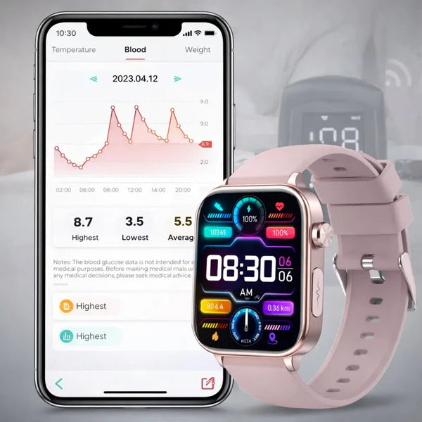 GlucoCare blood sugar health watch – For nutrition, metabolism & blood sugar trends in everyday life