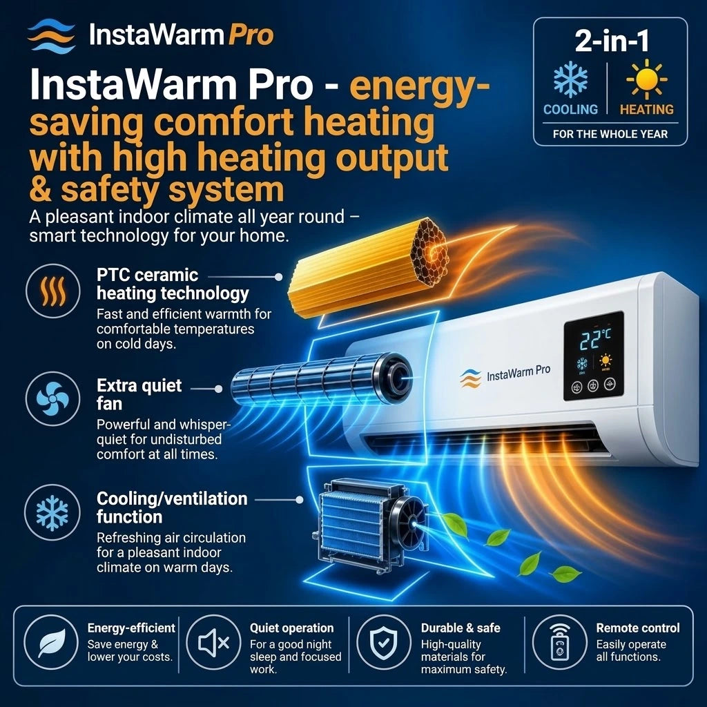 InstaWarm Pro – energy-saving portable comfort heater with high heating output & safety system | No installation required, up to 51 m²