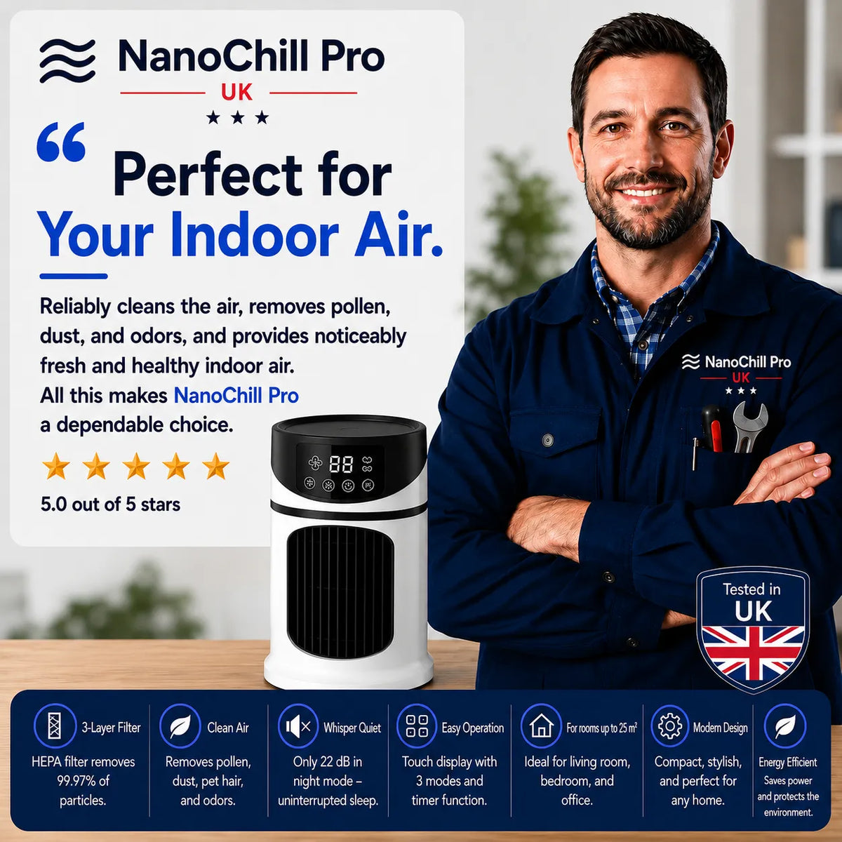 NanoChill Pro - Mobile Climate Cooler – No installation required | Cools at the touch of a button